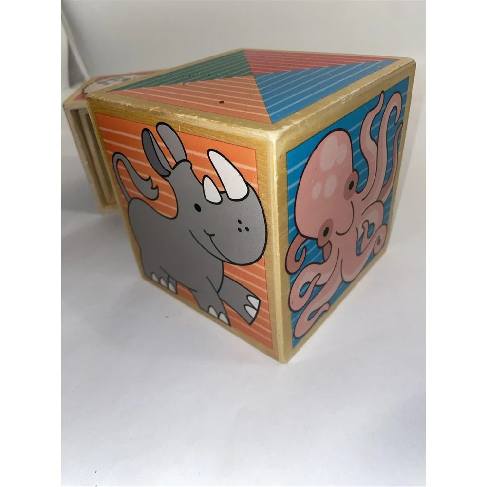 Melissa Doug ANIMAL NESTING BLOCKS Classic Wooden Toys Includes 4 Blocks VTG